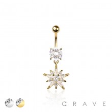 316L SURGICAL STEEL MULTI CZ STARBURST DANGLE BELLY BUTTON NAVEL RING 